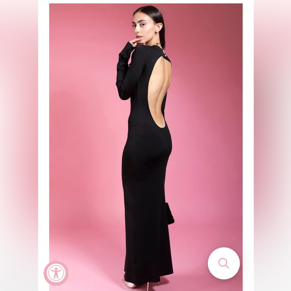 NWOT Galvan London Women's Black Athena Pearl Compact-knit Open-back Maxi Dress